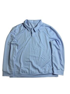 Men's Light Blue Long Sleeve Polo Shirt, Size XXL, 95% Polyester 5% Spandex